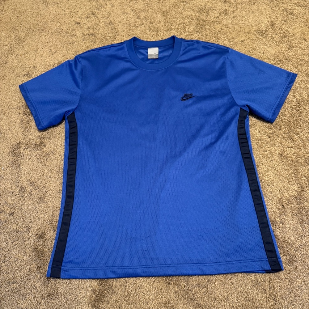 Vintage Nike Shirt Mens Large Blue Short Sleeve Athletic Stretch Logo